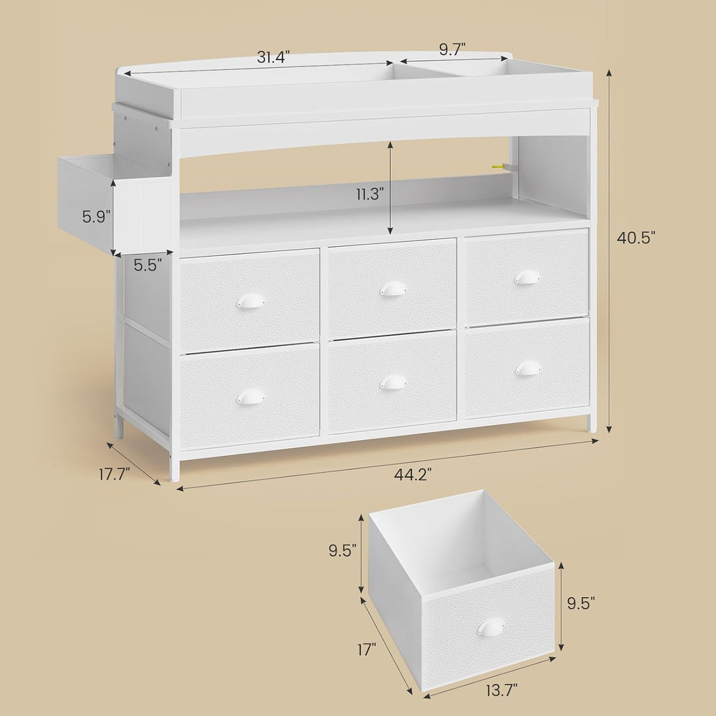 Changing Table with Storage, Changing Table Dresser, Diaper Changer Crib Sleeper Fabric Drawers, Storage Dividers