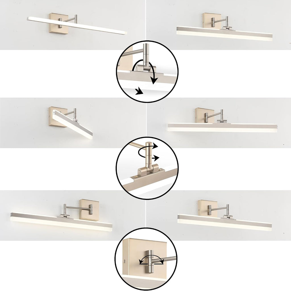 LED Vanity Light Fixture,Brushed Nickel 23.6'' 5CCT DimmableAdjustable & Rotatable Bathroom Light Fixture Above