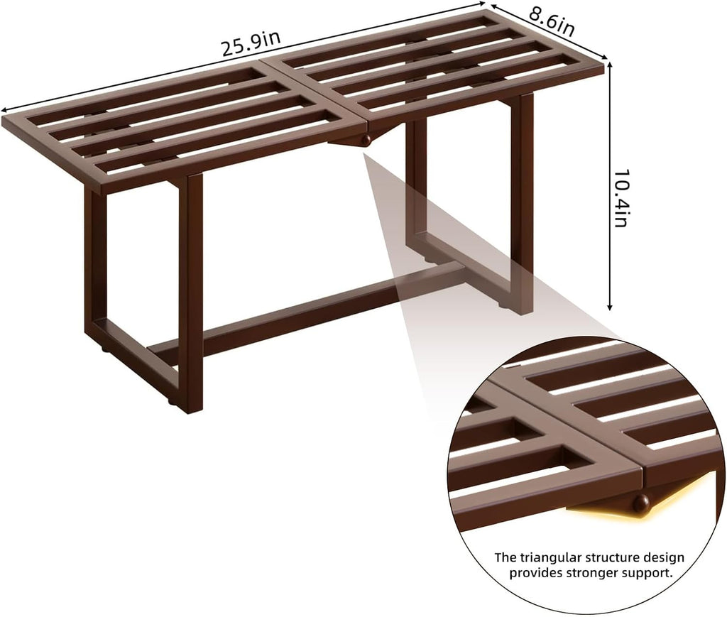Plant Stand Indoor Outdoor, Foldable Metal Plant Shelf for Multiple Pots, Mid Century Slatted Bench Garden, Heavy