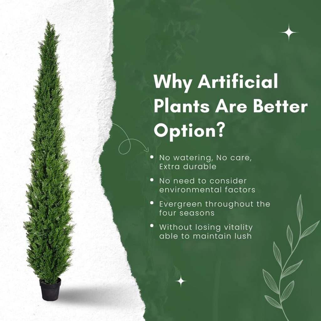 8 Feet Pre-Potted Evergreen Outdoor Artificial Cedar Tree for Front Porch Decor, Outdoor Entryway Decor Fake Tree