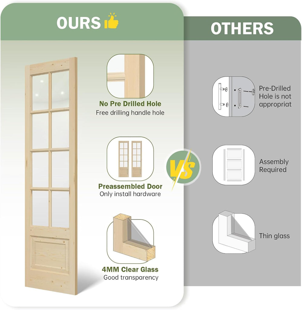 Preassembled 48x84 (Double 24x84) Inch Clear Glass French Interior Door with 8Ft Barn Door Hardware 