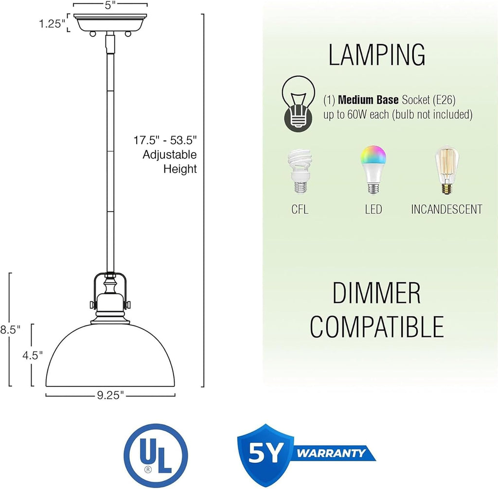 Belle 9" Modern Industrial Gold Pendant Light with Dome Shade, Petit Retro Metal Gold Hanging Light, Cool Brass Finish