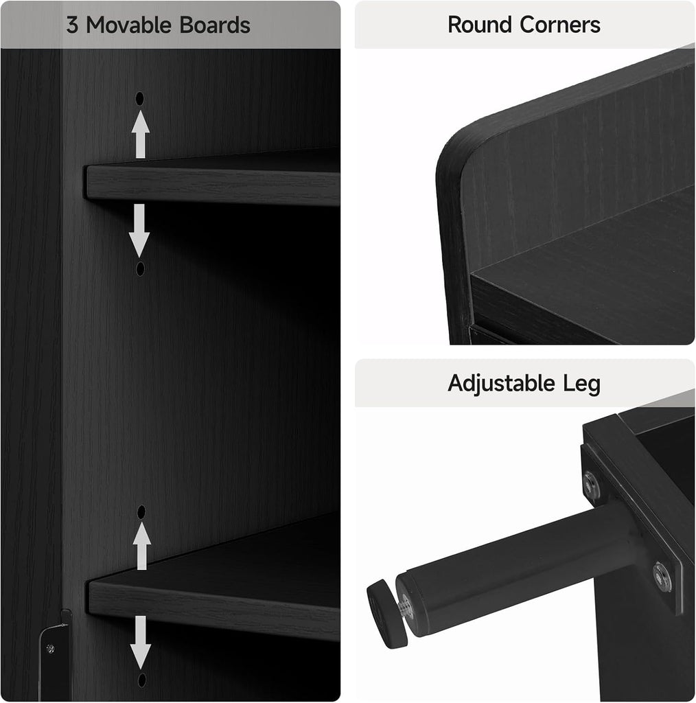 Black 7+1 Tier Farmhouse Shoe Storage Cabinet - 45" Tall Entryway Organizer with Cross Molding Doors, 3 Adjustable
