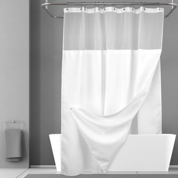 Waffle Weave Shower Curtain with Snap-in Liner Set White, 71x72 | 12 Metal Hooks Included, Snap on/off Fabric Liner