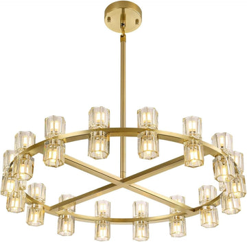 Gold Wagon Wheel Chandelier Modern 40-Lights Gold Round Chandeliers Glass Chandeliers for Dining Room,Living Room Vintage Chandelier D40