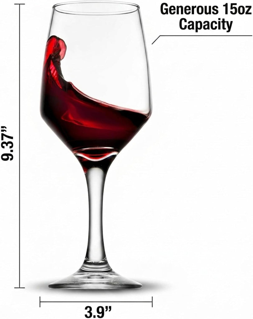 Wine Glasses, Italian Made Red Wine Glasses, Wine Glass, Stemmed Drinking Glasses, Glass Cups - Made in Italy, 15oz