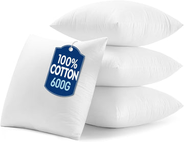20x20 Inch Pillow Inserts-100% Cotton Cover - Set of 4