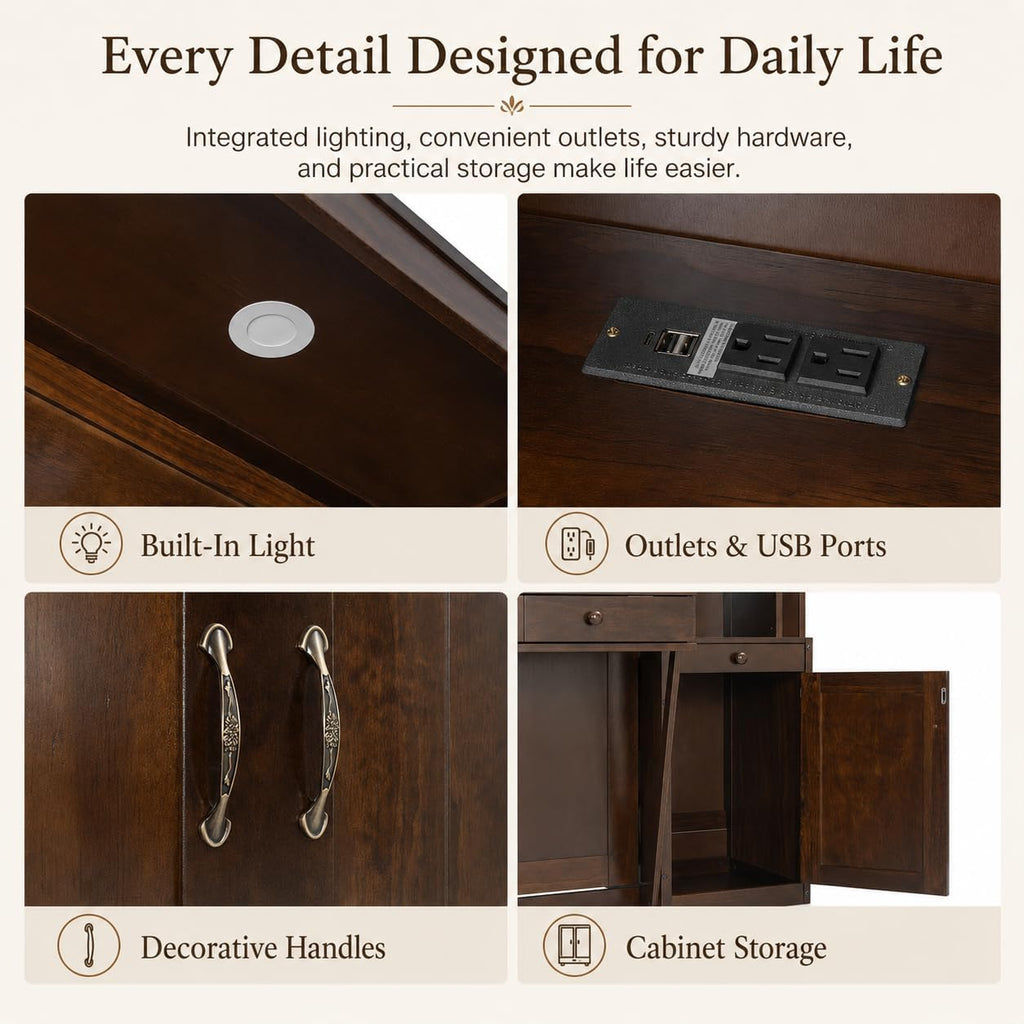 Queen Murphy Bed with Desk, Wall Bed Cabinet with Storage Shelves, Enclosed Cabinets and Hidden Foldout Workstation