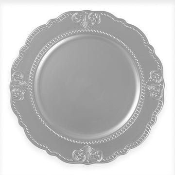13-Inch Beaded Charger Plates, 6 Pcs Plastic Dinner Plate Chargers for Wedding Party and Event, Beaded Silver