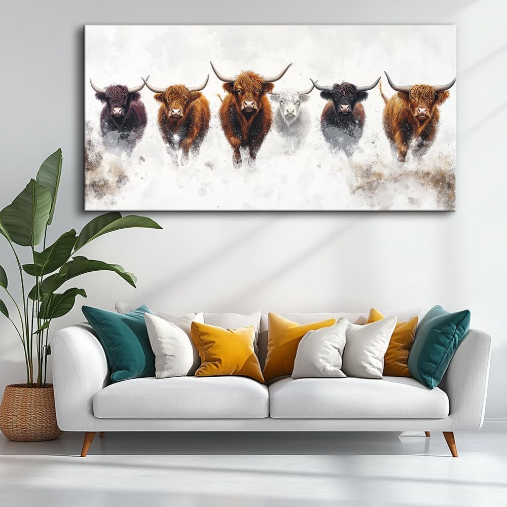 Highland Cow Wall Art Canvas Farmhouse Wall Decor Pictures Prints Artwork Painting Landscape Framed Modern Artwork
