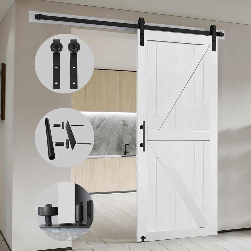 18in x 84in MDF Double Barn Door with 6FT Sliding Door Hardware Kit, Solid Barn Door Slab Covered wi