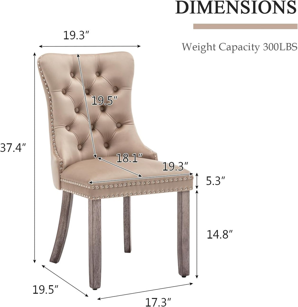 Velvet Dining Chairs Set of 6, Upholstered Dining Room Chairs with Nailhead Ring Pull Trim, Button Tufted Wing Back