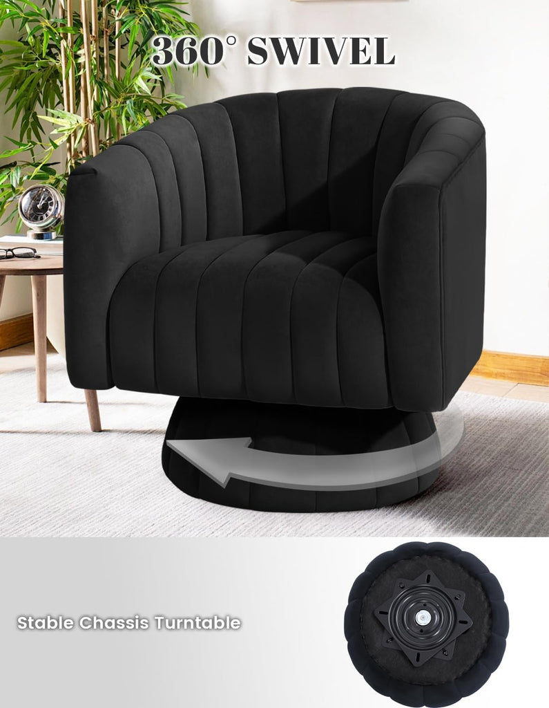 Swivel Accent Chair with Armrest, Mid Century 360 Degree Swivel Barrel Chair Overstuffed Tufted Velvet, Ideal