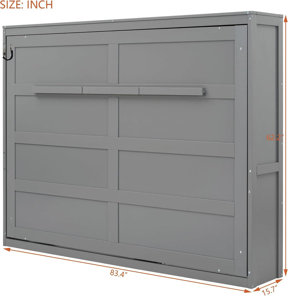 Full Murphy Bed with Storage Shelf, Wood Murphy Bed Cabinet for Home Office Studio, Can Be Folded into a Cabinet, No