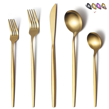 Matte Gold Silverware Set 20 Pieces, Stainless Steel Golden Flatware Set, Titanium Plating Cutlery Set, Matte Gold