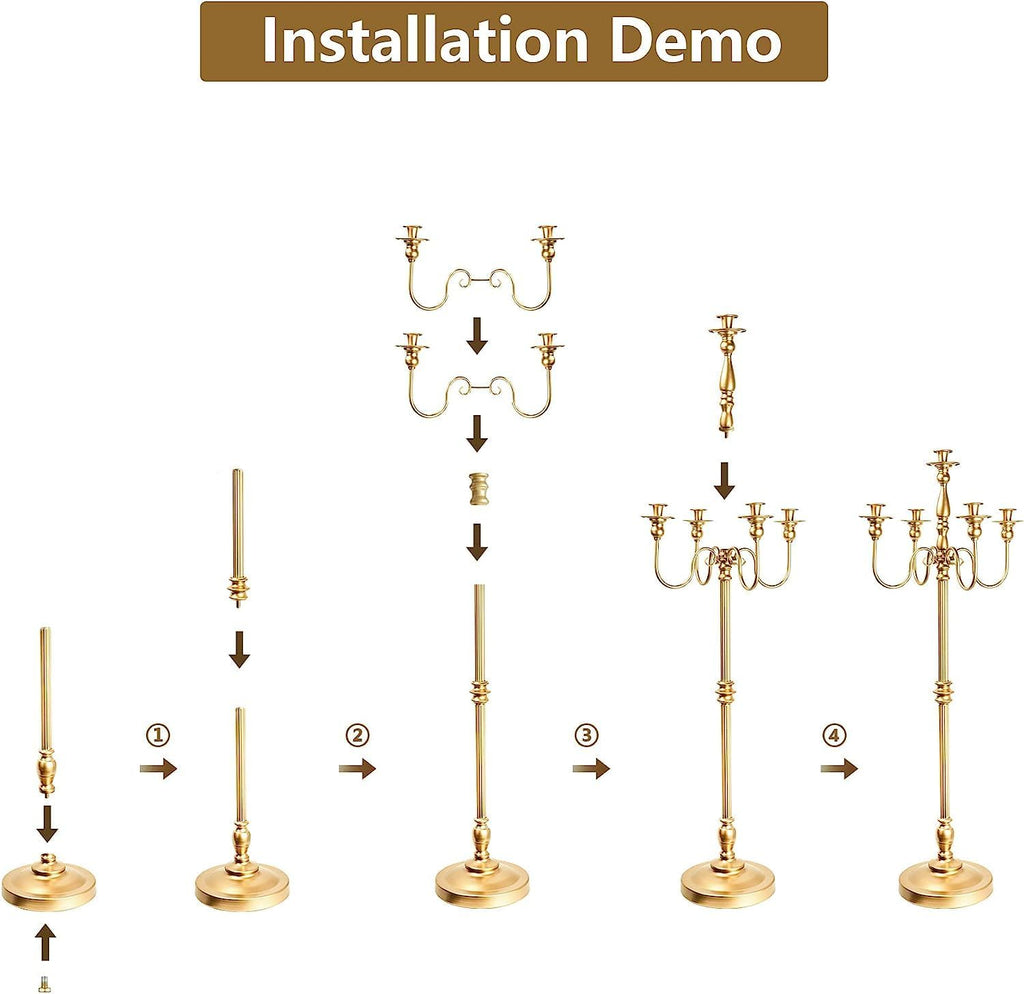 Gold Candelabra, 50'' Tall Floor Candle Holders, 1Pc Metal 5 Arm Candelabra Candle Holder Centerpiece for 5