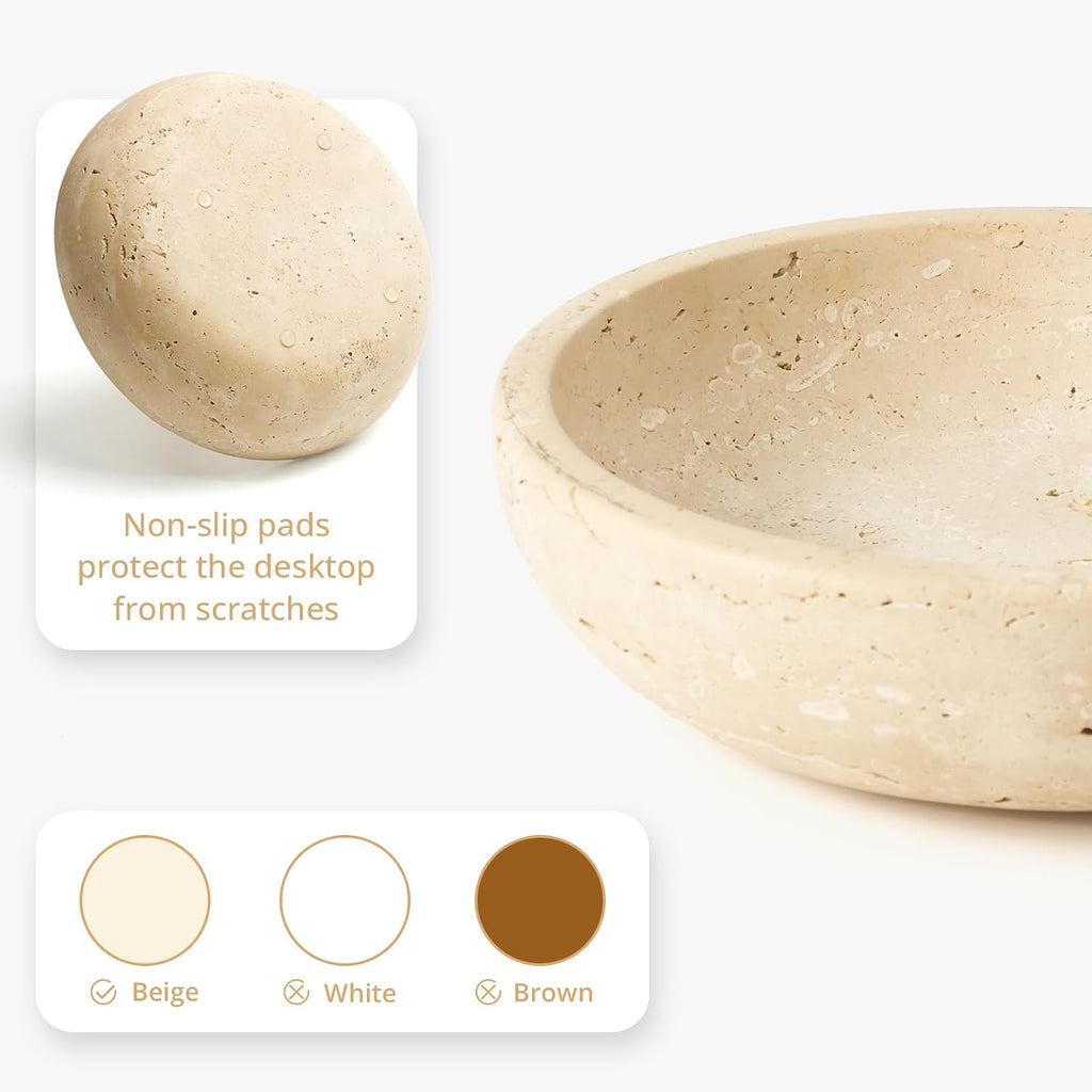 Marble Bowl Decorative, 7.8'' Entryway Travertine Bowl For Keys Fruit Candy Jewelry, Natural Stone Bowls for Entry