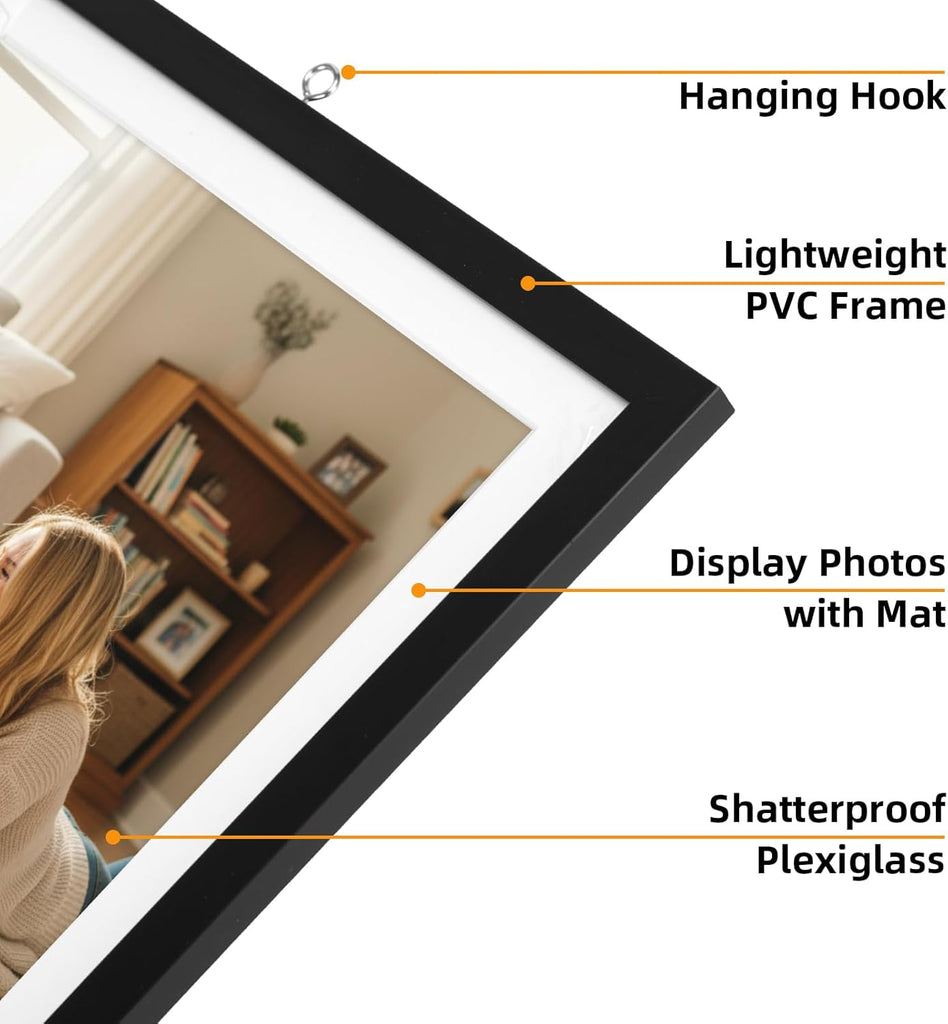 Exhibit Picture Frame Gallery Set, Wall Hanging Collage Frame for Various Sizes 4x4, 4x6, 5x7, 8x10 Inch Photos, Black