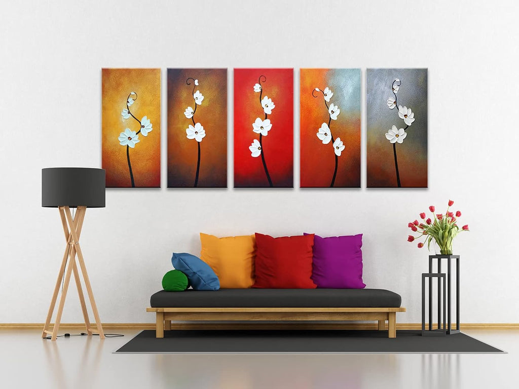 Colorful Flowers Oil Painting on Canvas Wall Art Ready to Hang Bedroom Home Decoration Modern 5 Piece 100% Hand