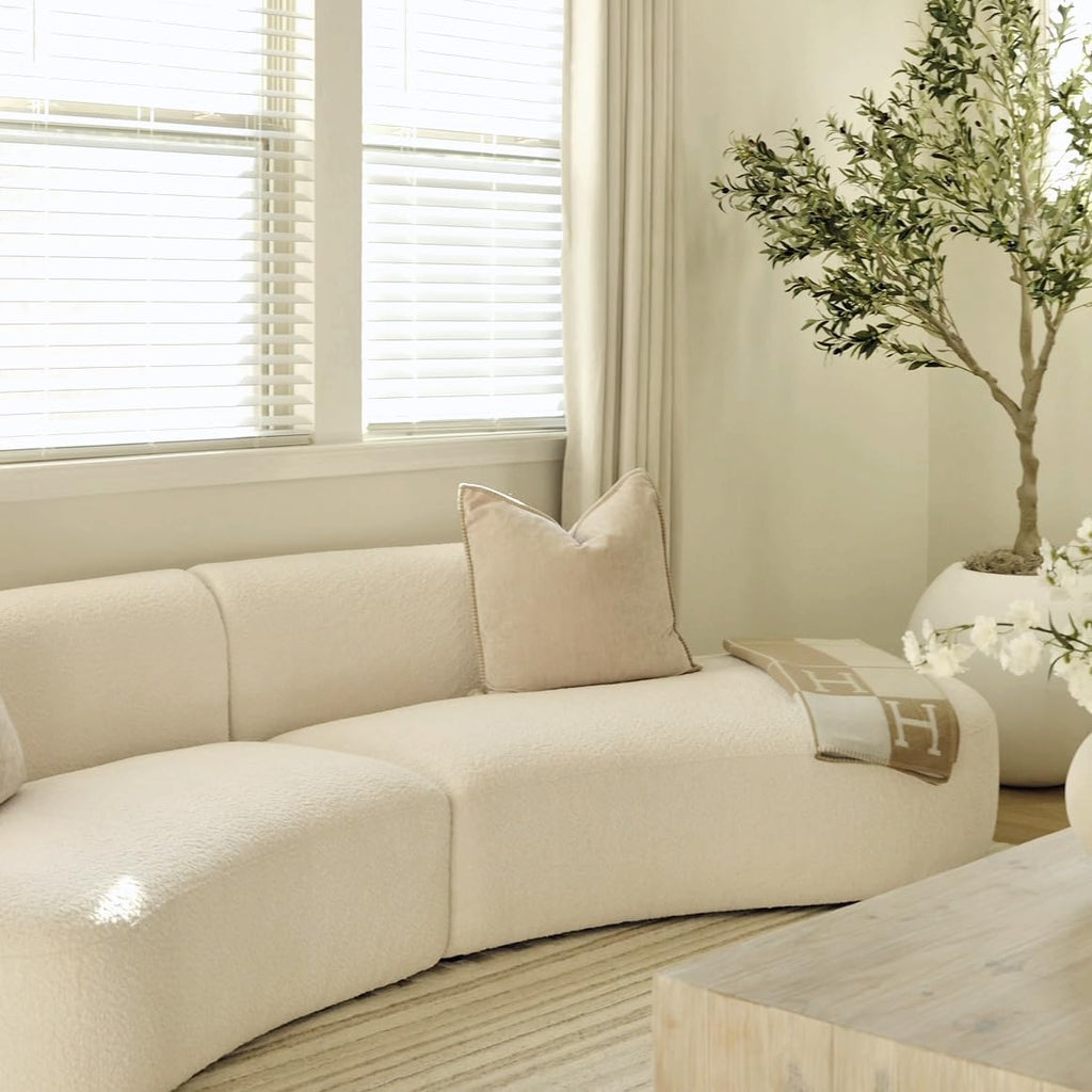 Modern Curved Sectional Living Room Couch, Minimalist Comfy Boucle Fabric Modular Sofa for Apartment