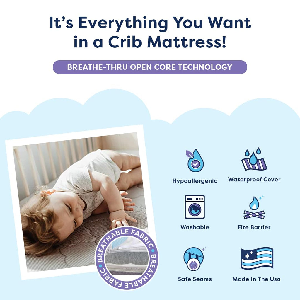 Air Crib Mattress, Dual-Sided Infant and Toddler Mattress | Breathable and Washable with Open Core Design |