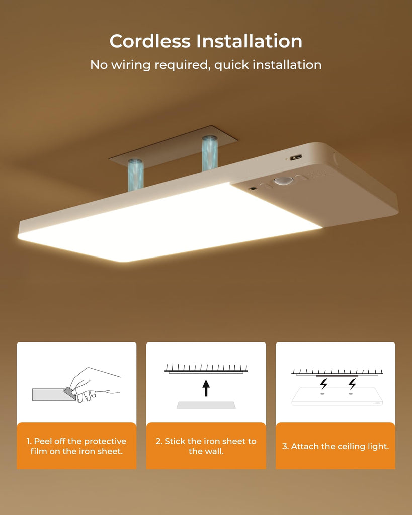 Rechargeable Motion Sensor Ceiling Light Upgraded, Battery Closet Light
