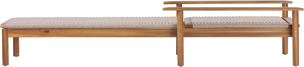 Acacia Wood Chaise Lounge Chair Outdoor, Poolside Sun Lounger Recliner with Woven Rope Seat, Patio Outdoor