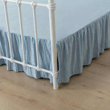 Bed Skirt Queen Size - Ruffled Bed Skirt - with Split Corners - Sky Blue