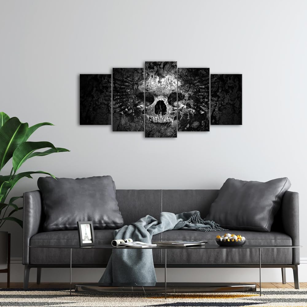 5 Piece Canvas Wall Art Black and White Skull Painting on Canvas Abstract Halloween Day of Dead Skull Posters Bedroom
