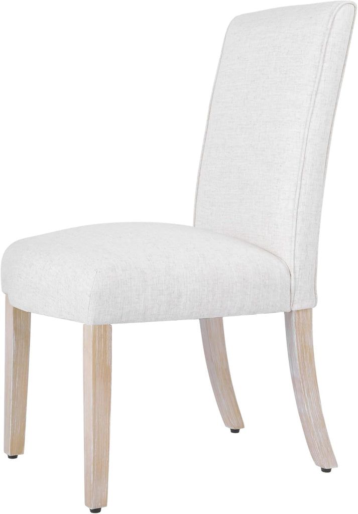 Scalloped Detail Dining Chair, Upholstered Parsons Dining Chairs, Decorative Home Furniture, Cream Textured Woven (Set