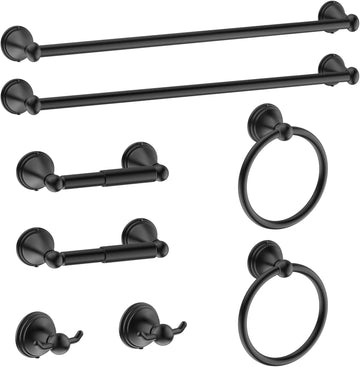8Pcs Matte Black Bathroom Accessories Set Towel Racks | Bathroom Hardware Set, 2 * 24 Inch Towel Bar 2*Toilet Paper