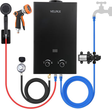 Tankless Water Heater Propane, 2.11GPM 8L Outdoor Portable Water Heater, with 2 GPM Water Pump