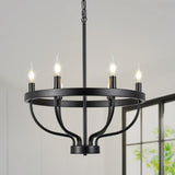 Black Dining Room Light Fixture, 6-Light Black Chandeliers for Dining Room Farmhouse Wagon Wheel Chandeliers, Adjustable Height Round Chandelier for Bedroom Kitchen Living Room Entryway Foyer 19.6in A109-B0DSTTXTF1