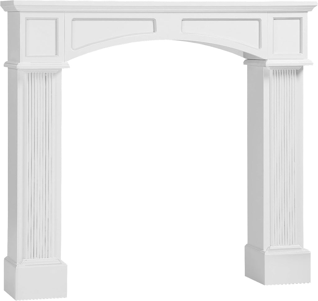 Modern, 43.3" White Wooden Surrounds with Leg for Electric Fireplaces, Premium MDF Decorative Freestanding Mantel for