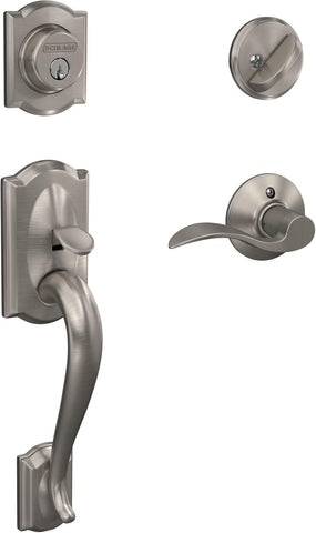F60 V CAM 619 ACC Camelot Front Entry Handleset with Accent Lever, Deadbolt Keyed 1 Side, Satin Nickel - Door Handleset
