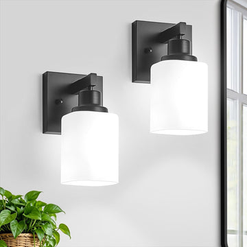 Set of 2 Wall Sconces , Black Bathroom Vanity Light,Modern Wall Sconces Indoor with Square Frosted Glass,Farmhouse