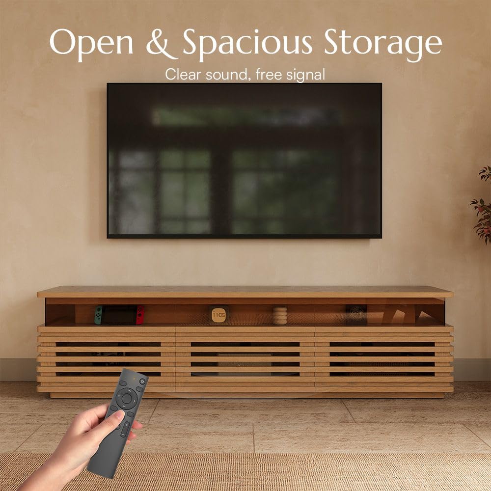 71'' Fully Assembled TV Stand with Adjustable LED Lights, Oak
