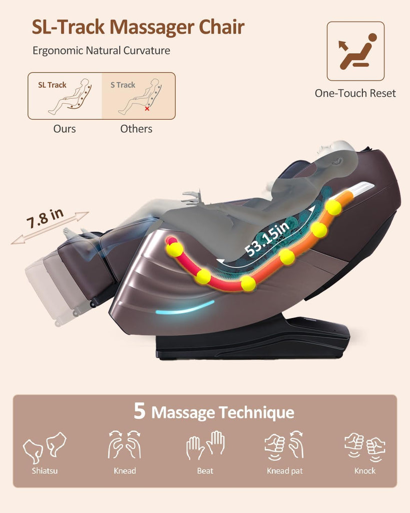 Massage Chair Full Body with Body Scan, Zero Gravity, SL-Track, Brown | 20 Modes Shiatsu Massage Chair Built-in Heat