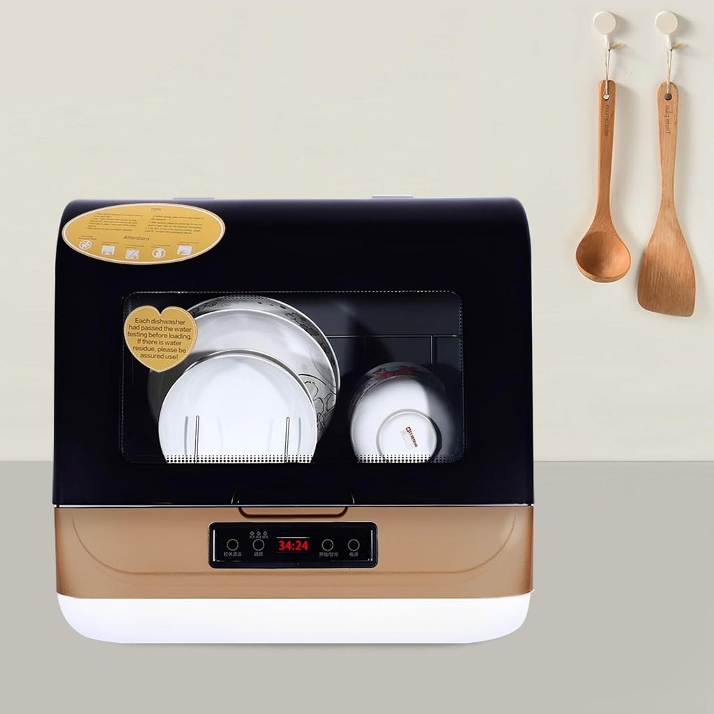 Countertop Dishwasher with 3 Washing Programs, Compact Dishwasher 360°Streak-Free Deep Cleaning