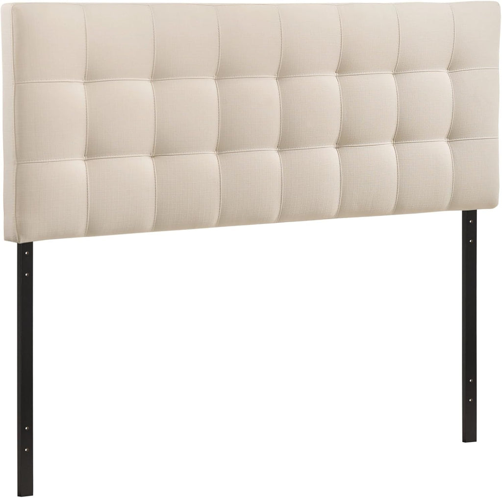 Lily Tufted Linen Fabric Upholstered Queen Headboard in Ivory
