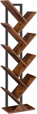 Tree Bookshelf, 9-Tier Bookcase Wooden Shelves, Floor Standing Storage Rack, for Display of CDs, Books