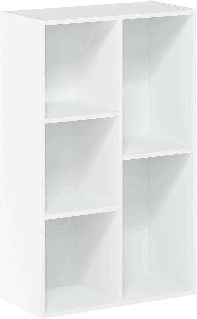 LUDER Book Shelf, 5-Cube Bookshelf, Reversible Bookcase, 9.4 x 19.5 x 31.5, Easy Assembly, White
