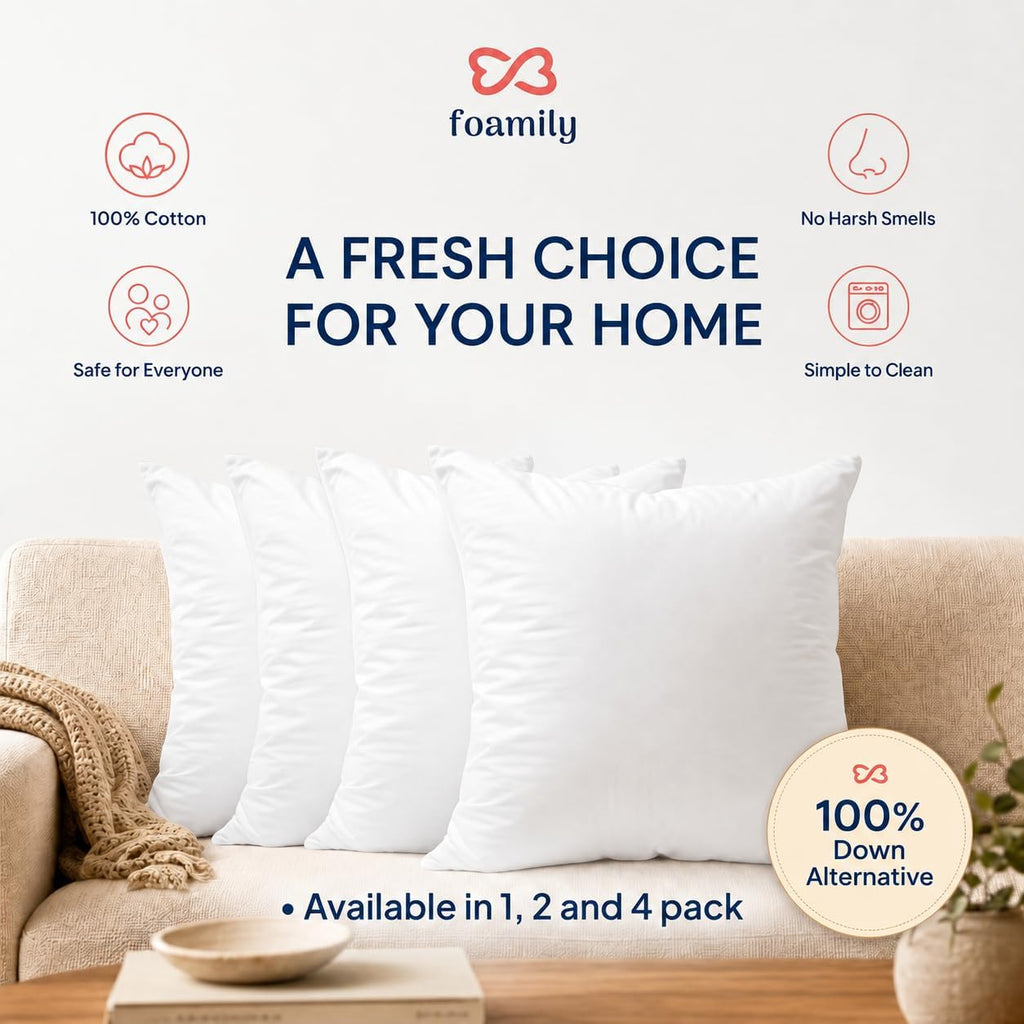 20x20 Throw Pillow Insert, 100% Cotton Cover, Down Alternative