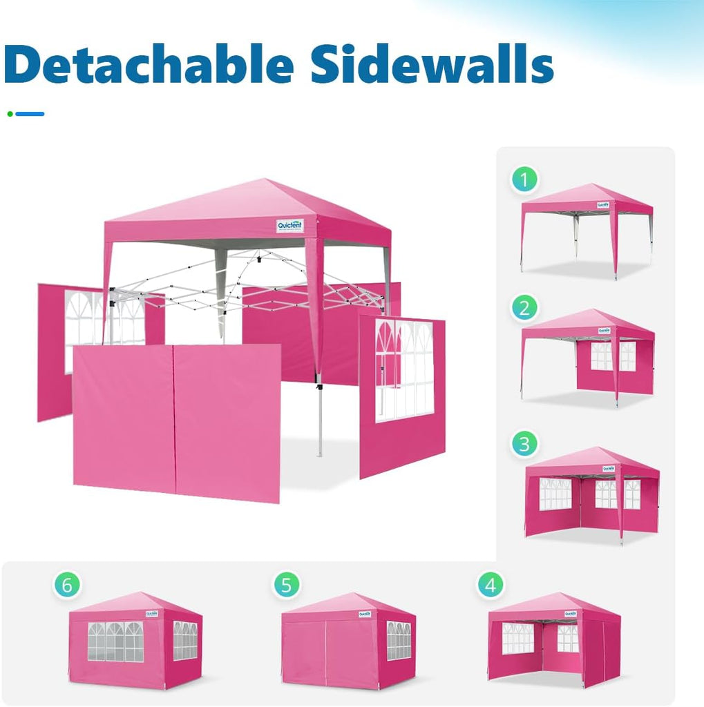 Easy Pop up Canopy Tent 10'x10' with 4 Detachable Window Sidewalls, One Person Setup