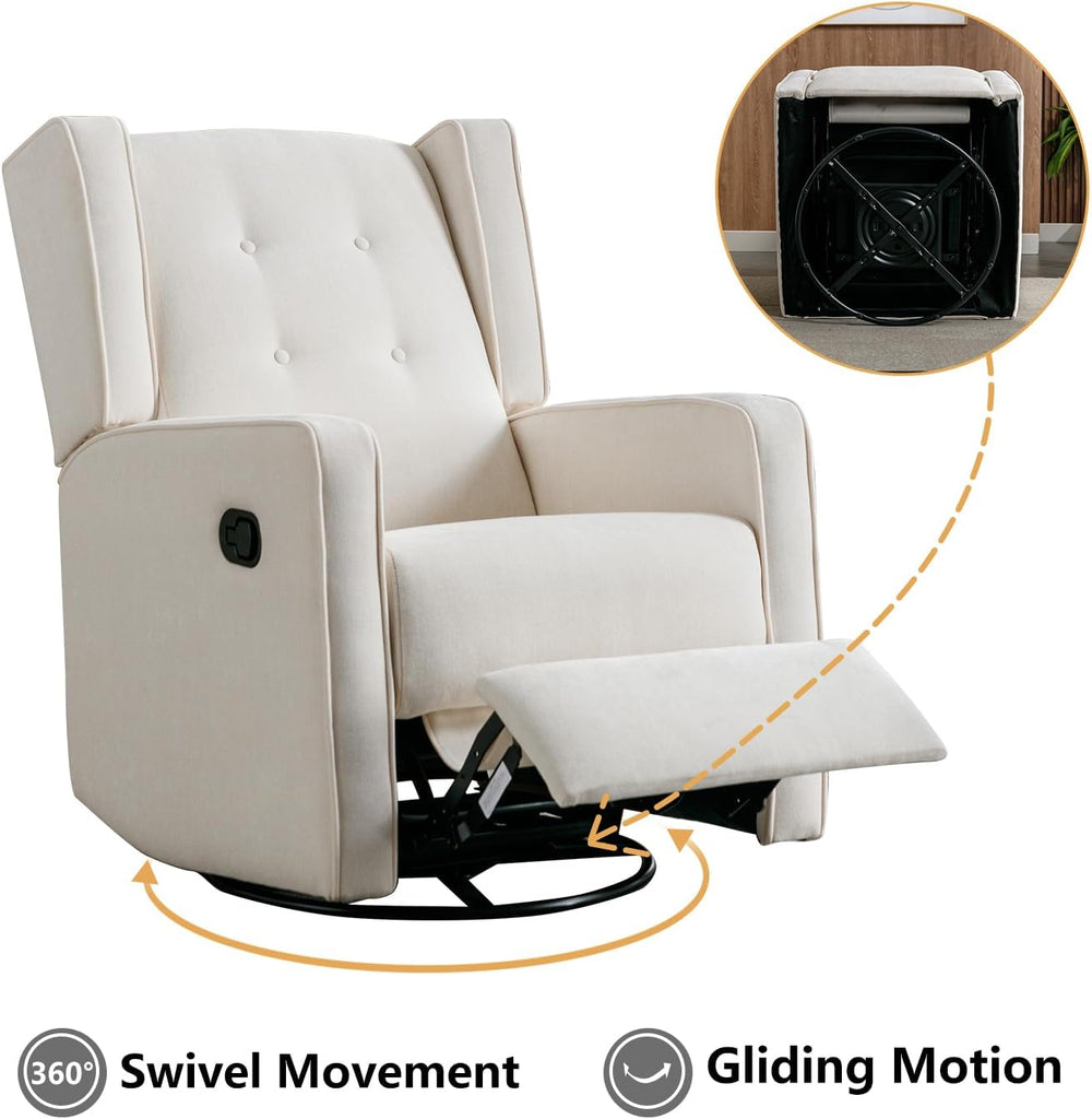 Swivel Rocker Recliner Chair, Nursery Glider Chair, Nursery Rocking Chairs, Manual Reclining Chair, White