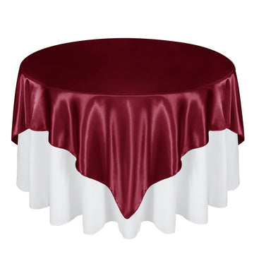 72 Inch Satin Square Tablecloth Overlay, Red, 6 Pcs