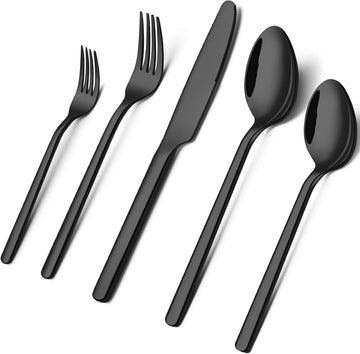 Black Silverware Set, 30-Piece Flatware Set for 6, 18/10 Stainless steel Cutlery Set