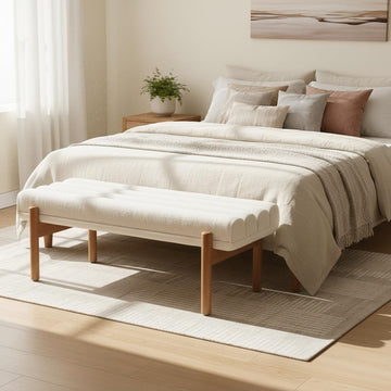 Modern Upholstered Bedroom Bench End of Bed, Comfy Modern Entryway Bench Solid Wood Frame, 47" Indoor Bench Dining