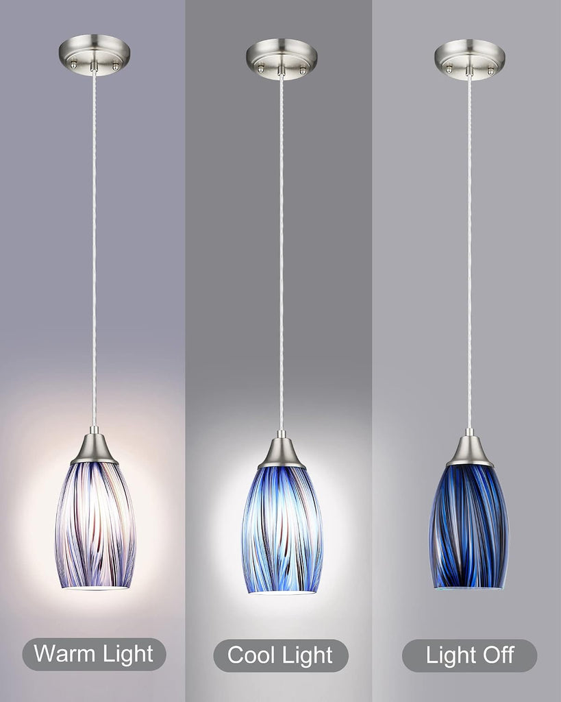 Dark Blue Glass Mini Pendant Lights for Kitchen Island 3Pack Blown Art Glass Pendant Lighting Shade Hanging Pendant