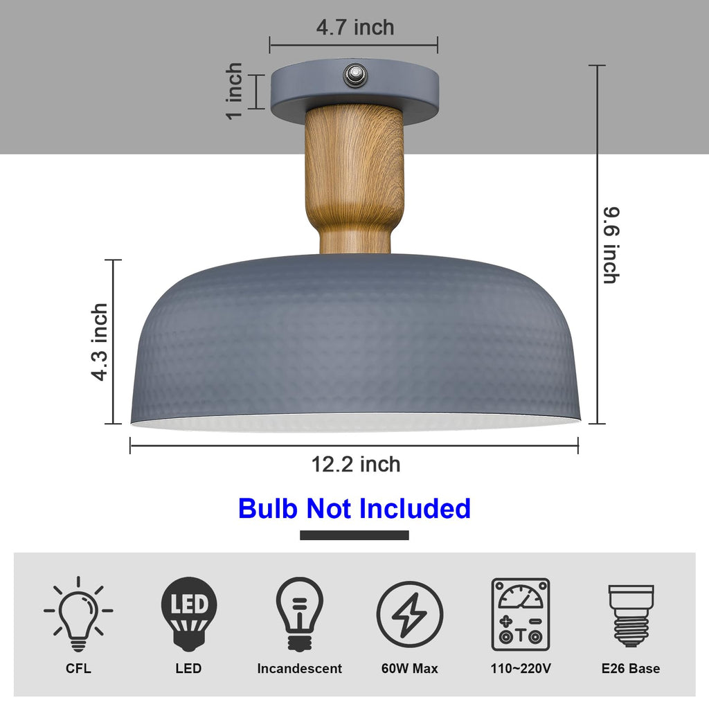 Dusk to Dawn Industrial Semi Ceiling Light Fixtures, Flush Mount Indoor Outdoor Ceiling Light with Blue Hammered